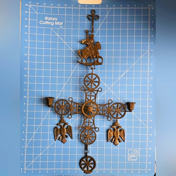 Antique Byzantine Hanging Metal Cross Candle Holder ☦️ - Picture 1 of 10